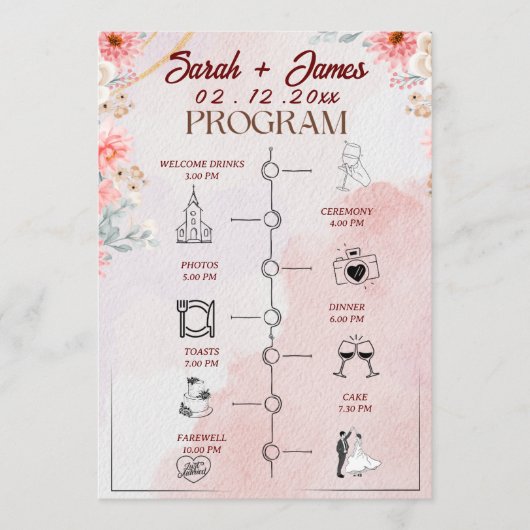 Programme Mariage floral rose chic (Devant)