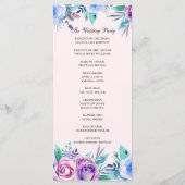 Programme Mariage floral rose et bleu. Fleurs aquarelles (Dos)
