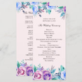 Programme Mariage floral rose et bleu. Fleurs aquarelles (Devant / Derrière)