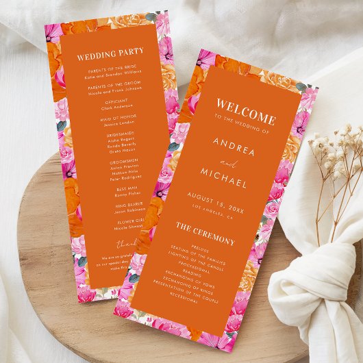 Programme Mariage floral rose et orange d'été