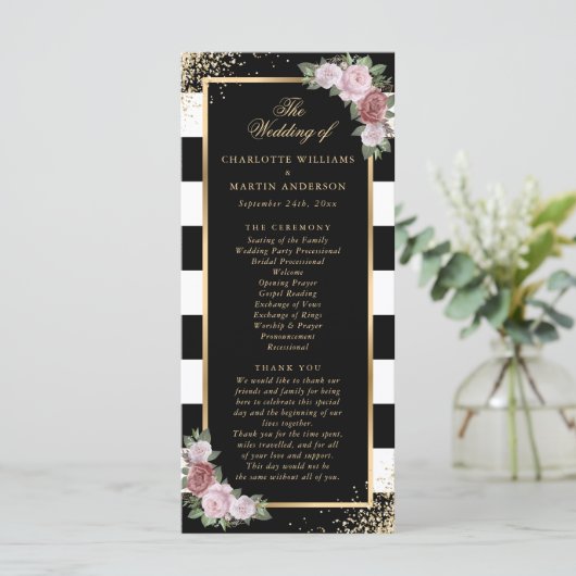 Programme Mariage Floral rose noir blanc or noir (Debout devant)