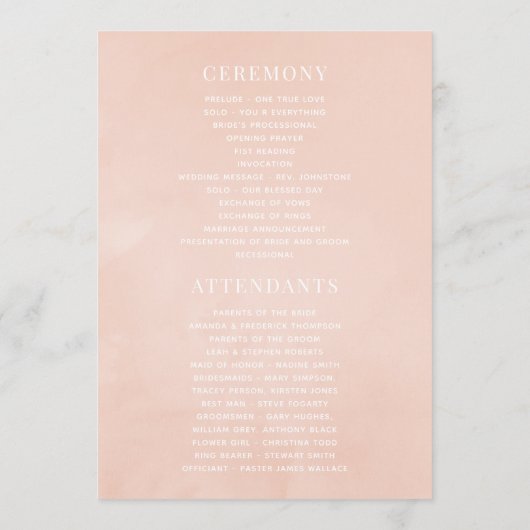 Programme Mariage floral rose pastel Blush (Dos)
