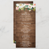 Programme Mariage floral rose rose rustique en bois (Devant / Derrière)