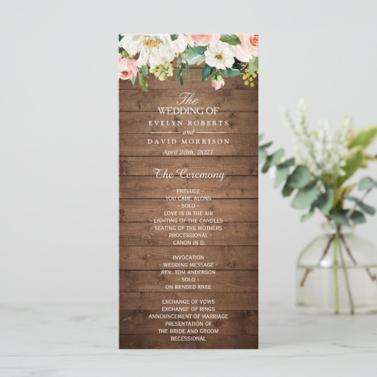 Programme Mariage floral rose rose rustique en bois (Debout devant)