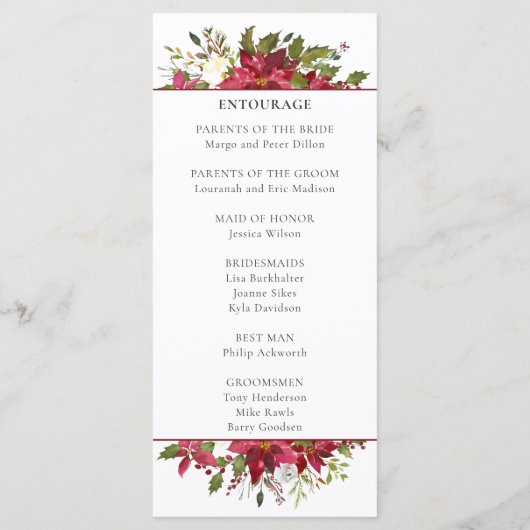 Programme Mariage floral rouge écarlate (Dos)