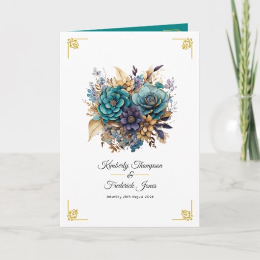 Programme Mariage floral sarcelle, violet et or (Devant)
