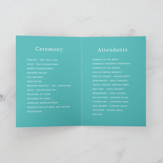 Programme Mariage floral turquoise et corail (Intérieur)