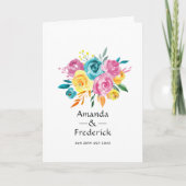 Programme Mariage floral turquoise, jaune et rose (Devant)