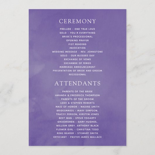 Programme Mariage floral ultra violet (Dos)