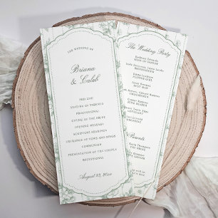 Programme Mariage Floral Vintage Toile Vert Sauge Victorien
