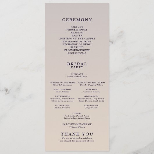 Programme Mariage floral violet à dégradé lunaire (Dos)