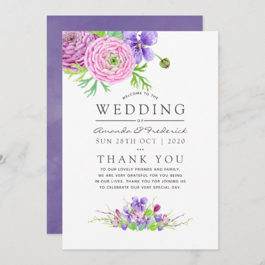Programme Mariage floral violet et prune (Devant / Derrière)