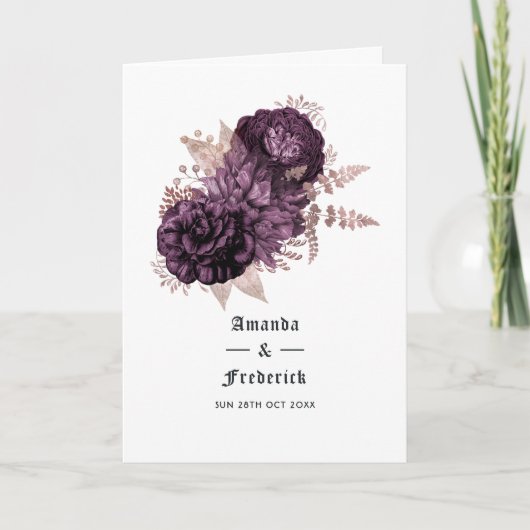 Programme Mariage floral violet foncé et or rose (Devant)