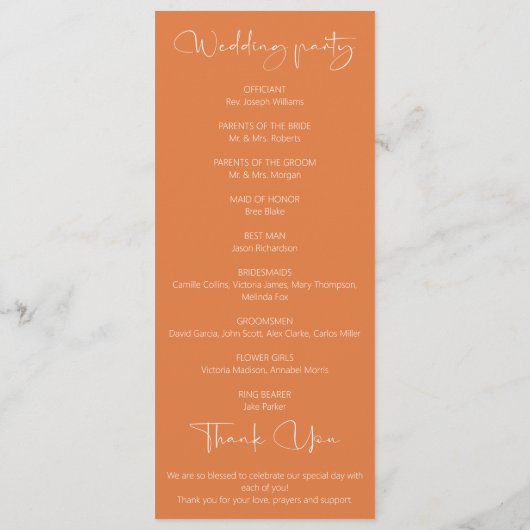 Programme Mariage forestier d'automne rustique (Dos)