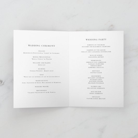 Programme Mariage Formel Simple Script (Intérieur)