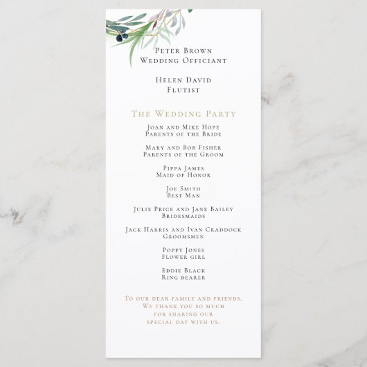 Programme Mariage frontalier Feuille de l'aquarelle (Dos)