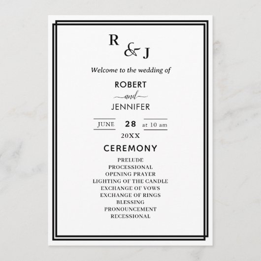 Programme Mariage frontalier moderne noir et blanc (Devant)