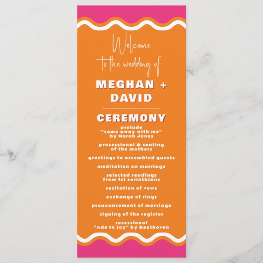 Programme Mariage Gaufre Ondulé Rose Orange Rétro  (Devant)