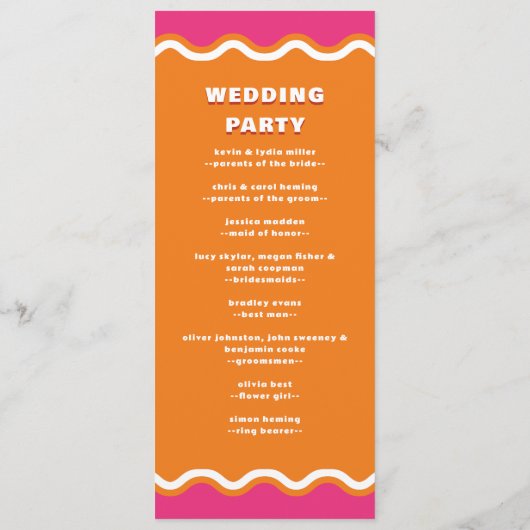 Programme Mariage Gaufre Ondulé Rose Orange Rétro  (Dos)