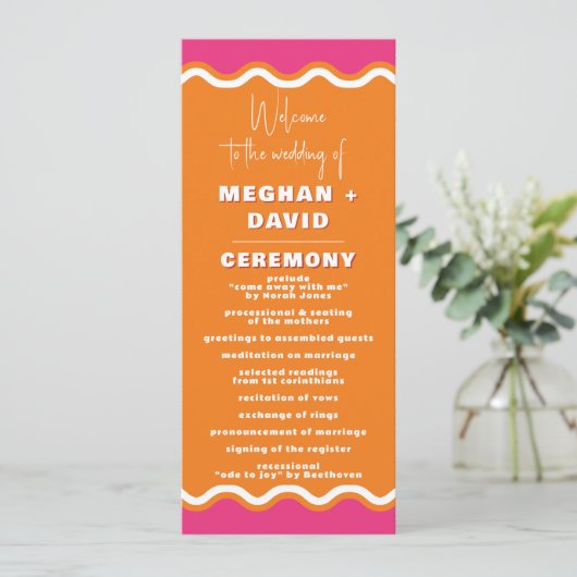 Programme Mariage Gaufre Ondulé Rose Orange Rétro (Debout devant)