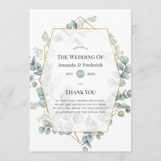 Programme Mariage géométrique à l'aquarelle Eucalyptus (Devant)