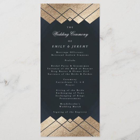 Programme Mariage Géométrique Dark Navy Gold Gatsby (Devant)