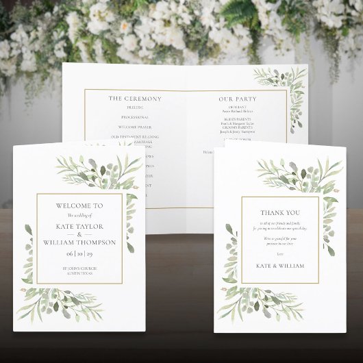 Programme Mariage géométrique doré à feuillage verdoyant