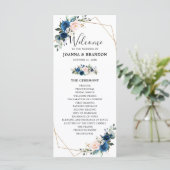 Programme Mariage géométrique floral bleu bleu marine (Debout devant)