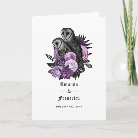 Programme Mariage gothique aux hiboux à fleurs violettes (Devant)