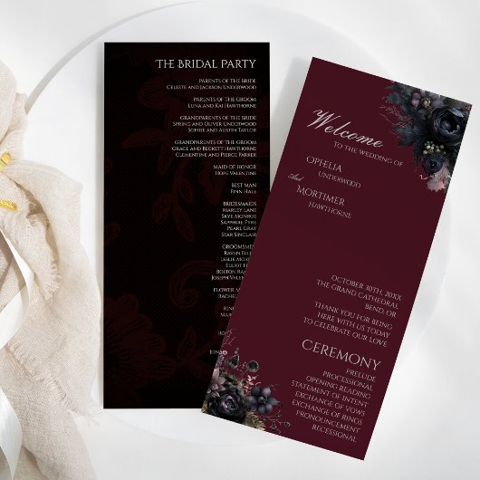 Programme Mariage gothique foncé Floral Bourgogne