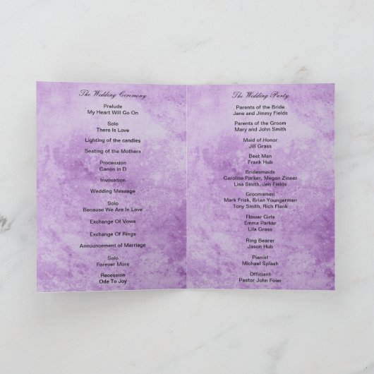 Programme Mariage gothique violet de dentelle noire (Intérieur)