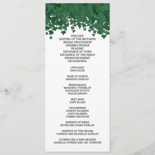 Programme Mariage Green Ivy Garden (Devant)