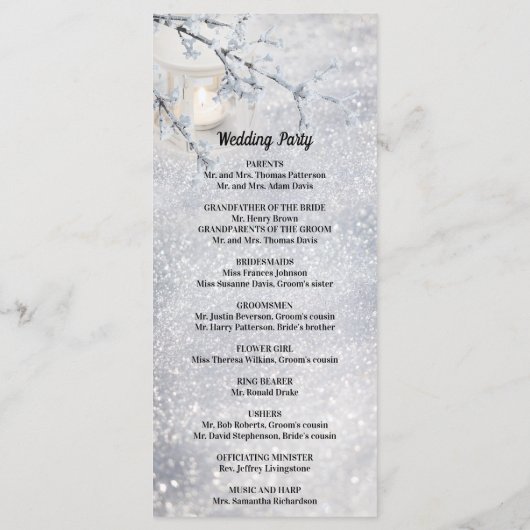 Programme Mariage hivernal à lanterne de neige mousseuse (Dos)