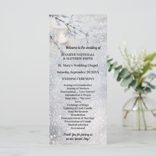 Programme Mariage hivernal à lanterne de neige mousseuse (Debout devant)