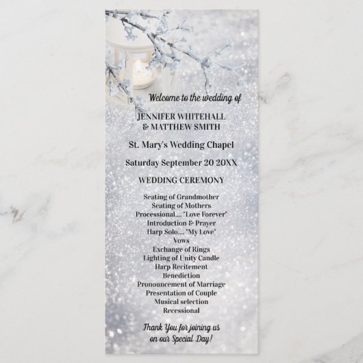 Programme Mariage hivernal à lanterne de neige mousseuse (Devant)