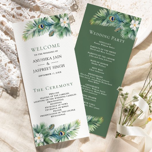 Programme Mariage Indien Tropical Vert Plumes de Paon