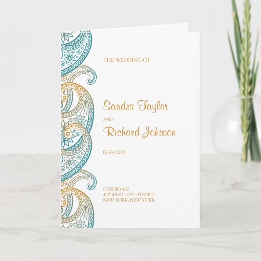 Programme Mariage indien turquoise et Gold Paisley (Devant)