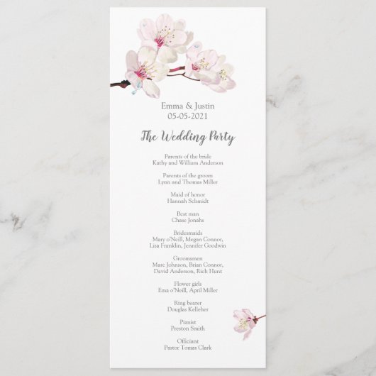 Programme Mariage japonais Sakura en fleurs de cerisier rose (Devant)