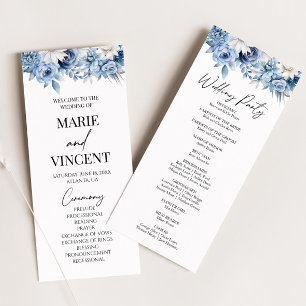 Programme Mariage Jardin Fleurs Florales Bleu Poussiéreux
