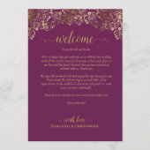 Programme Mariage Magenta Plum & Or Welcome & Itinéraire (Devant)