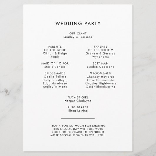 Programme Mariage manuscrit minimaliste (Dos)