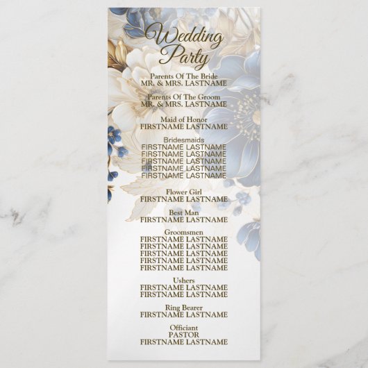 Programme Mariage Marine Bleu Blanc Or Floral Argent (Dos)