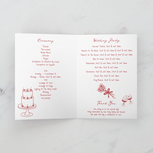 Programme Mariage Maroon tiré à la main Ordre de service (Intérieur)