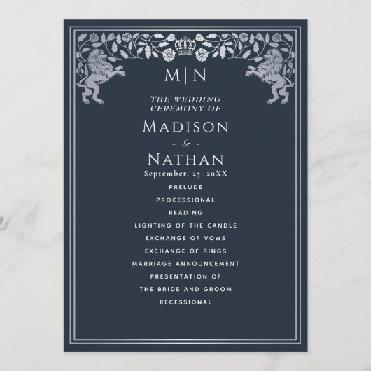 Programme Mariage médiéval d'épée Blue & Silver Royal Lion (Devant)