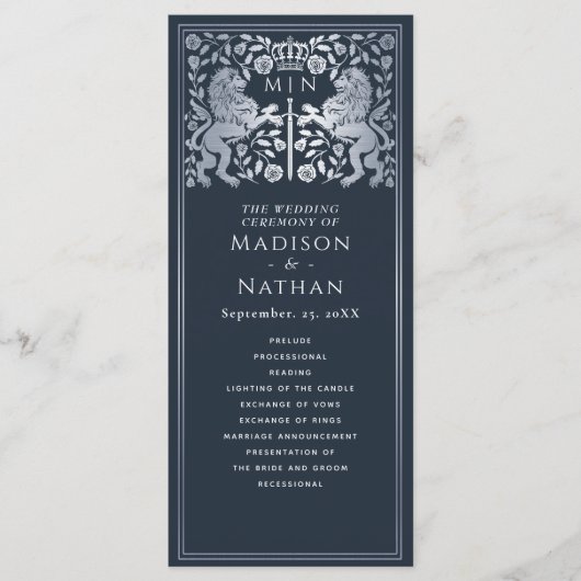 Programme Mariage médiéval d'épée Blue & Silver Royal Lion (Devant)