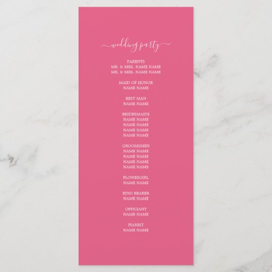 Programme Mariage minimal Chic Script Hot Pink (Dos)