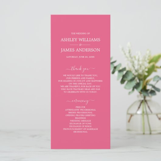 Programme Mariage minimal Chic Script Hot Pink (Debout devant)