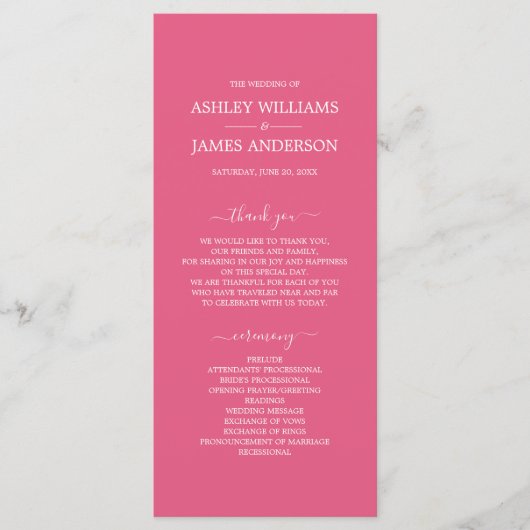 Programme Mariage minimal Chic Script Hot Pink (Devant)