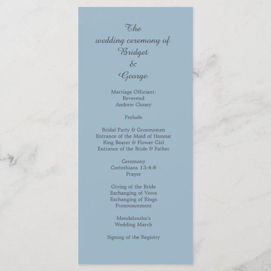 Programme mariage minimal élégant bleu (Dos)