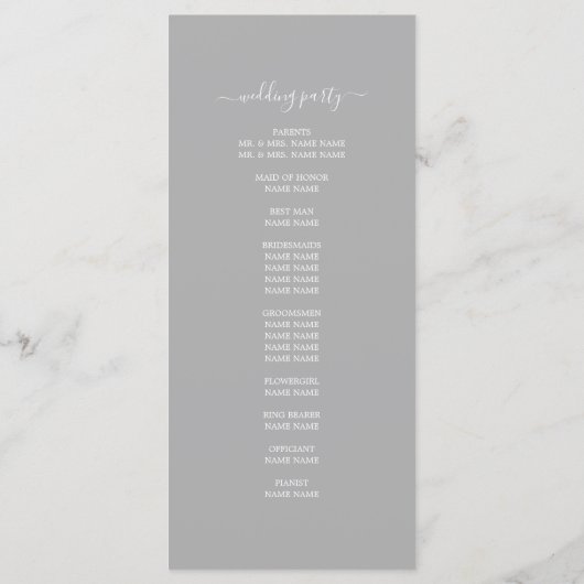 Programme Mariage minimal simple en gris chic (Dos)